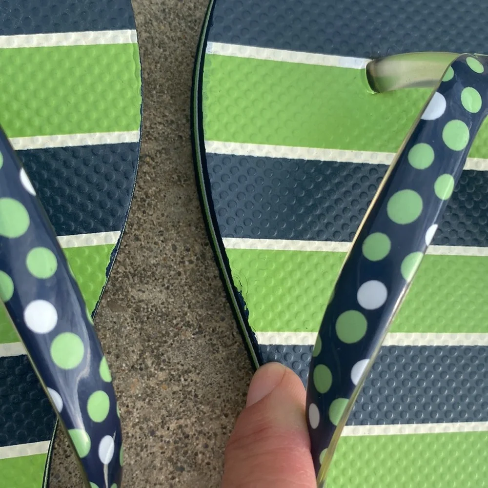 Vera Bradley Navy and Green Striped Flip Flops